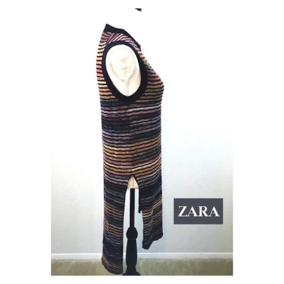 NWT ZARA KNIT COLLECTION Women M Striped Knit Mini Dress Tunic Cover-up Boho TOP - Picture 4 of 12